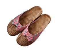 IOEUIWP Women's Breathable Linen Slippers Soft Sole Indoor For All Seasons Simple Versatile Home Wear Sandals Para interior y exterior(Flower rose red,37-38)