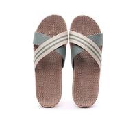 IOEUIWP Women's Breathable Linen Slippers Soft Sole Indoor For All Seasons Simple Versatile Home Wear Sandals Para interior y exterior(Cross two green,39-40)
