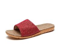 IOEUIWP Women's Breathable Linen Slippers Soft Sole Indoor For All Seasons Simple Versatile Home Wear Sandals Para interior y exterior(Solid red,39-40)