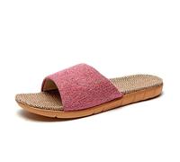 IOEUIWP Women's Breathable Linen Slippers Soft Sole Indoor For All Seasons Simple Versatile Home Wear Sandals Para interior y exterior(Solid Pink,35-36)