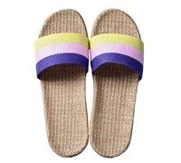 IOEUIWP Women's Breathable Linen Slippers Soft Sole Indoor For All Seasons Simple Versatile Home Wear Sandals Para interior y exterior(Yellow pink purple,37-38)