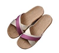IOEUIWP Women's Breathable Linen Slippers Soft Sole Indoor For All Seasons Simple Versatile Home Wear Sandals Para interior y exterior(Cross purple,35-36)