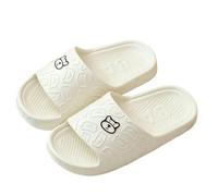 IOEUIWP Women's Slippers Indoor Soft Sole Cartoon Bear Print Slides Bathroom EVA Men Summer Outdoor Cool Shoes Couple Para interior y exterior(White,37)