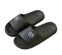 IOEUIWP Women's Slippers Indoor Soft Sole Cartoon Bear Print Slides Bathroom EVA Men Summer Outdoor Cool Shoes Couple Para interior y exterior(Black,37)