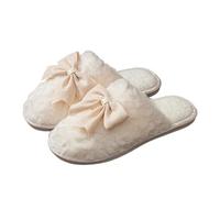 IOEUIWP Zapatillas de invierno for mujer, zapatos cálidos for interiores, bonitos y exquisitos lazos, suela suave for dormitorio, cómodos ocio for el hogar Para interior y exterior(Beige,42-43)