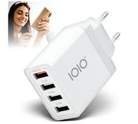 IOIO UL4 - Cargador USB múltiple con QC 3.0, Adaptador múltiple para el Enchufe, Cargador rápido de 33 W, estación de Carga, Fuente de alimentación USB, Conector de Carga Compacto