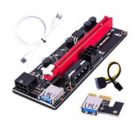 IOIUSKKU Placa adaptadora PCI-E alimentada 1X a 16X GPU Extensor 6 Pines LED luz condensadores Tarjeta Mini Video Repuesto para minero, Cable USB Blanco