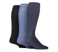 IOMI Calcetines para diabéticos hasta la rodilla, paquete de 3 calcetines de bambú no elásticos para pies hinchados, calcetines largos extra anchos sin ataduras suaves, azul vaquero, 4-14
