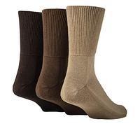 IOMI Footnurse - Paquete de 3 calcetines unisex extra anchos de bambú para diabéticos, 4 tamaños, para pies y piernas hinchados, costura suave en los dedos, pie acolchado, marrón, 9-11