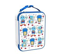 ION8 Bolsa Termica Porta Alimentos, Cremallera Fácil Acceso en 3 Lados, Bolsillo Externo para Botellas, Acolchado y Forrado Lavable, Parche de Nombre, Poliéster, Impreso, Robots