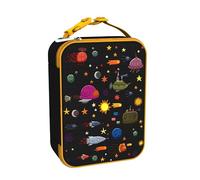 Ion8 Bolsa Termica Porta Alimentos, Cremallera Fácil Acceso en 3 Lados, Bolsillo Externo para Botellas, Acolchado y Forrado Lavable, Parche de Nombre, Poliéster, Naves Espaciales Diseño Impreso