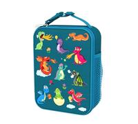 ion8 Bolsa Termica Porta Alimentos, Cremallera Fácil Acceso en 3 Lados, Bolsillo Externo para Botellas, Acolchado y Forrado Lavable, Parche de Nombre, Poliéster, Impreso, Dragones
