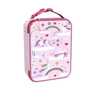 ION8 Bolsa Termica Porta Alimentos, Cremallera Fácil Acceso en 3 Lados, Bolsillo Externo para Botellas, Acolchado y Forrado Lavable, Parche de Nombre, Poliéster, Arco Iris de Unicornio Diseño Impreso