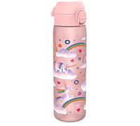 Ion8 Botella Agua, 500ml, a Prueba de Fugas, Fácil de Abrir, Cerradura Segura, Apta para Lavavajillas, Sin BPA, Asa de Transporte, Fácil de Limpiar, Neutro en Carbono, Diseño Y Unicornios Arcoíris