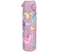 ion8 Botella Agua Inox Ligero, 600ml, Sin Aislamiento, a Prueba de Fugas, Fácil de Abrir, Aptas para Lavavajillas, Cerradura Segura, Fácil de Limpiar, en Relieve, Unicornios, Lila