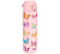 ion8 Botella Agua Inox Ligero, 600ml, Sin Aislamiento, a Prueba de Fugas, Fácil de Abrir, Aptas para Lavavajillas, Cerradura Segura, Fácil de Limpiar, en Relieve, Mariposas