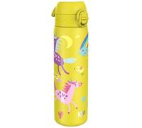 ion8 Botella Agua Inox Ligero, 600ml, Sin Aislamiento, a Prueba de Fugas, Fácil de Abrir, Aptas para Lavavajillas, Cerradura Segura, Fácil de Limpiar, en Relieve, Unicornios, Amarillo