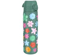 ion8 Botella Agua Inox Ligero, 600ml, Sin Aislamiento, a Prueba de Fugas, Fácil de Abrir, Aptas para Lavavajillas, Cerradura Segura, Fácil de Limpiar, en Relieve, Flores Verdes