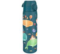 ion8 Botella Agua Inox Ligero, 600ml, Sin Aislamiento, a Prueba de Fugas, Fácil de Abrir, Aptas para Lavavajillas, Cerradura Segura, Fácil de Limpiar, en Relieve, Ballenas
