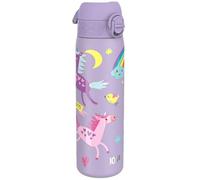 ion8 Botella Agua Inox Ligero, 600ml, Sin Aislamiento, a Prueba de Fugas, Fácil de Abrir, Aptas para Lavavajillas, Cerradura Segura, Fácil de Limpiar, en Relieve, Unicornios, Púrpura