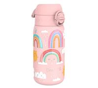 ion8 Botella Agua Inox Ligero para Niños, 400ml, Sin Aislamiento, a Prueba de Fugas, Fácil de Abrir, Cerradura Segura, Apta para Lavavajillas, Tapa Abatible, Fácil de Limpiar, Arcoíris