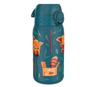 ion8 Botella Agua Inox Ligero para Niños, 400ml, Sin Aislamiento, a Prueba de Fugas, Fácil de Abrir, Cerradura Segura, Apta para Lavavajillas, Tapa Abatible, Fácil de Limpiar, Pandas Rojos