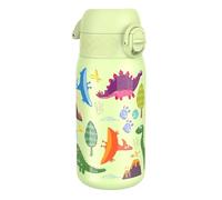 Ion8 Botella Agua Acero Inoxidable para Niños, 400ml, a Prueba de Fugas, Fácil de Abrir, Cerradura Segura, Apta para Lavavajillas, Asa de Transporte, Fácil de Limpiar, Diseño Dinosaurios
