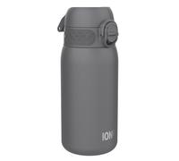 Ion8 Botella Agua Acero Inoxidable para Niños, 400ml, a Prueba de Fugas, Fácil de Abrir, Cerradura Segura, Aptas para Lavavajillas, Asa de Transporte, Fácil de Limpiar, Resistente a Rayones, Gris