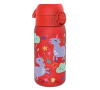 ion8 Botella de Agua para Niños, 350ml, a Prueba de Fugas, Fácil de Abrir, Cerradura Segura, Apta para Lavavajillas, Sin BPA, Asa de Transporte, Fácil de Limpiar, Neutro en Carbono, Unicornios Rojo