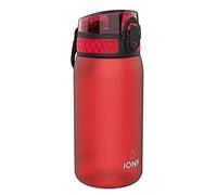 ion8 Botella de Agua para Niños, 350ml, a Prueba de Fugas, Fácil de Abrir, Cerradura Segura, Apta para Lavavajillas, Sin BPA, Asa de Transporte, Fácil de Limpiar, Neutro en Carbono, Rojo