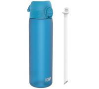 ion8 Botellas de Agua con Pajita, 500ml/18oz, a Prueba de Fugas, Fácil de Abrir, Cierre Seguro, Apta para Lavavajillas, Libre de BPA, Tapa Higiénica Abatible, Asa de Transporte, Fácil Limpieza, Azul