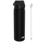 ION8 Botellas de Agua con Pajita, 500ml/18oz, a Prueba de Fugas, Fácil de Abrir, Cierre Seguro, Apta para Lavavajillas, Libre de BPA, Tapa Higiénica Abatible, Asa de Transporte, Fácil Limpieza, Negro