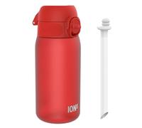 ion8 Botellas de Agua para Niños con Pajita, 350ml/12 oz, a Prueba de Fugas, Fácil de Abrir, Seguro, Apta para Lavavajillas, Sin BPA, Asa de Transporte, Tapa Abatible Higiénica, Fácil Limpieza, Rojo