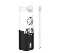 ion8 NBA Brooklyn Nets Botella Térmica Con Pajita Extraíble, 750ml/24oz, Aislada, A Prueba De Fugas, Fácil De Abrir, Cierre Seguro, Apta Para Lavavajillas, Tapa Abatible, Ideal Para Deportes