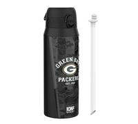ion8 NFL Green Bay Packers Botella Térmica Con Pajita Extraíble, 750ml/24oz, Aislada, A Prueba De Fugas, Fácil De Abrir, Cierre Seguro, Apta Para Lavavajillas, Tapa Abatible, Ideal Para Deportes