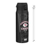ion8 NFL Kansas City Chiefs Botella Térmica Con Pajita Extraíble, 750ml/24oz, Aislada, A Prueba De Fugas, Fácil De Abrir, Cierre Seguro, Apta Para Lavavajillas, Tapa Abatible, Ideal Para Deportes