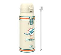 ion8 NFL Miami Dolphins Botella Térmica Con Pajita Extraíble, 750ml/24oz, Aislada, A Prueba De Fugas, Fácil De Abrir, Cierre Seguro, Apta Para Lavavajillas, Tapa Abatible, Ideal Para Deportes