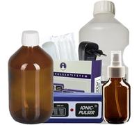Ionic-Pulser® Standard S - Generador de plata + agua + botella de cristal ámbar de 500 ml y pulverizador de 100 ml con atomizador