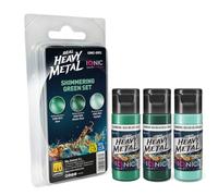 IONIC Real Heavy Metal Set de Verde Reluciente, Pintura Metálica de 3 Pasos para Miniaturas y Modelismo, Incluye Base, Lavado y Luz, Acabado Profesional, Wargames