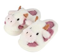 IONOKO Zapatillas Casa Niña Vacas lindo de peluche Invierno Espesar Slippers Casa Interior Antideslizantes Caliente Pantuflas Mujer Suave Algodón Zapatos