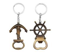 IOPJLK 2 Piezas Abridores de Botellas Llavero, Diseño Marino Vintage Ancla Timón de Barco, Metal Bronce Abridor de Cerveza Llavero, Regalo para Navegantes Policías Bomberos