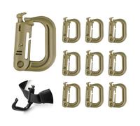 IOPJLK Mosqueton Caqui 10 Piezas, Mosqueton Tactico con Anillo en Estilo D, Mosquetón Táctico para Correa de 2,5 cm, Multipropósito Mosquetones para Accesorios Mochila Tactica