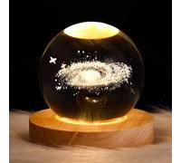 Iordan Lámpara de noche de bola de cristal de nebulosa 3D para niños, lámpara de noche con base de madera, decoración de fantasía, bola crsytal, nebulosa, LED, galaxia, planeta, luz nocturna, regalo,