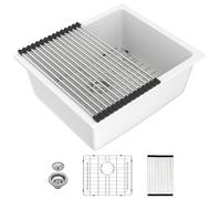 IOROYO Fregadero de barra bajo encimera de 21 pulgadas, 21 x 18 pulgadas, granito blanco compuesto de cuarzo pequeño, fregadero de preparación para barra debajo del mostrador, para caravana, cocina