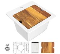 IOROYO Fregadero de barra de 15 pulgadas, 15 x 15 pulgadas, granito compuesto de cuarzo blanco de montaje superior pequeño para debajo del mostrador, fregadero de preparación para caravana, cocina