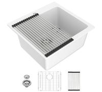 IOROYO Fregadero de barra de 21 pulgadas, 21 x 20 pulgadas, granito blanco compuesto de cuarzo pequeño, fregadero de preparación de barra para caravana, cocina pequeña