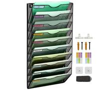 IOUGDSEC Organizador de archivos de malla de 10 pisos, organizador de carpeta de pared vertical, soporte de carpeta de pared para oficina, escuela, hogar, juego de ganchos para etiquetas nominativas