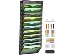 IOUGDSEC Organizador vertical de archivos de malla de 12 niveles, organizador de archivos de pared para oficina, escuela, hogar, juego de ganchos para etiquetas de nombre incluido