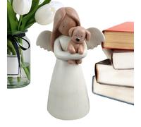 Iouyjiu Angel Decor - Resin Figurine Holding Dog for Home Display | Detailed Hand-Painted Statue, Friendship Themed Table Decoration for Living Room Bedroom Shelf Nightstand Accent