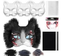Iouyjiu Blank Cat Mask Craft Kit, Costume Prop with Felt and Mesh Sheet, Creative Cosplay Activity for Men and Women, Party Art Project for Masquerade or Halloween, 7.48x6.69 Inches